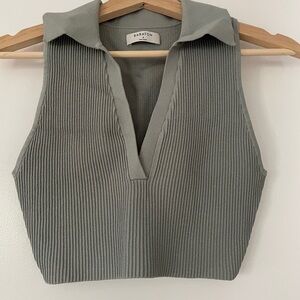 Babaton Gray Sculpt Knit Polo Ribbed Crop Top